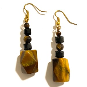 Geometric earrings - long pendants - desigual - ethnic - semiprecious stones - tiger's eye - gift idea - handmade