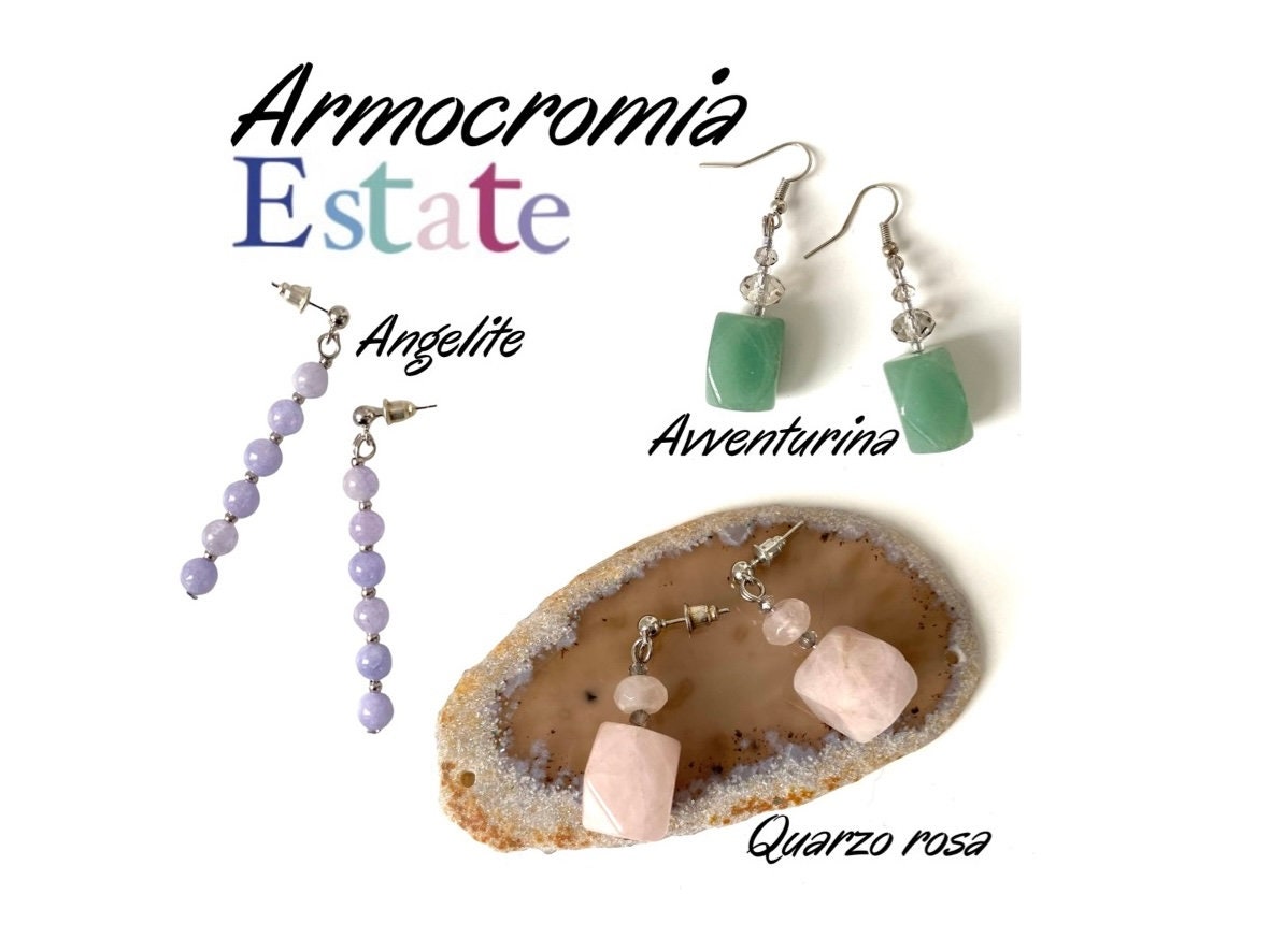 SUPERFINDINGS 4 Paia Orecchini Pendenti In Pietre Naturali - Quarzo Rosa, Ametista, Avventurina Verde E Occhio Di Tigre