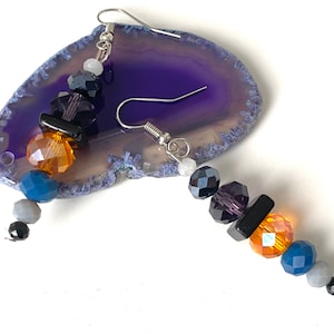 CHOOSE your EARRINGS - semiprecious stones - colored pendants - yellow, green, black, purple, white, gray - desigual style - handmade