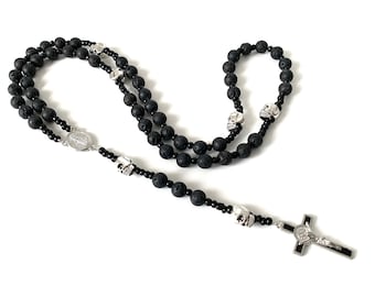 BLACK SKULL ROSARY - Gothic - lava stone - handcrafted - various models