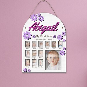 Tablero de cumpleaños personalizado para el primer cumpleaños del bebé, collage de fotos de hitos mensuales, recuerdos de los niños de 12 meses, decoración de guardería, marco de fotos
