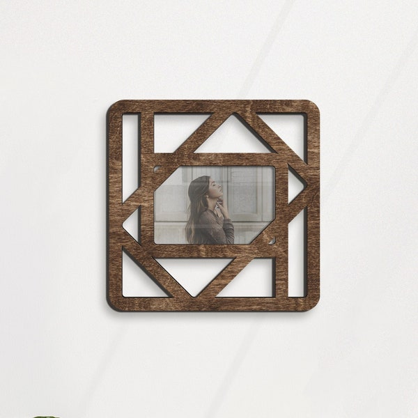 Unique sleek square mini photo frame Modern picture frame for Girlfriend or Wife gift Rustic oak wall decor for Anniversary gifts for women