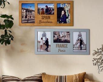 Vacation Keepsake Frame – Personalized Travel Photo Collage with City & Country Engraving