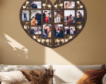 5th Wedding Anniversary Heart Photo Collage – Wooden Memory Frame for Wood Anniversary Gift