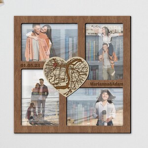 Collage de cadre photo personnalisé Art de la carte des toits de la ville Cadeaux d'anniversaire de mariage personnalisés Cadeau de couple pour la Saint-Valentin Galerie de photos pour elle