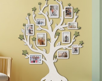 Wooden Family Tree Wall Decor – Large Photo Display, Gallery Picture Frames, Living Room Decor