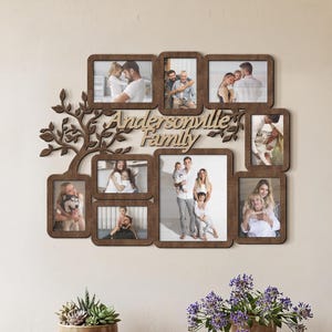 Arbre généalogique personnalisé : grand cadre photo pour collage, cadres photo en bois personnalisés, galerie d'art mural, décoration murale, cadeau de pendaison de crémaillère