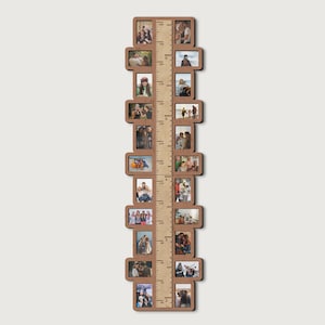 Custom wooden height growth chart with photos Kids growth ruler Nursery room decor Birthday gift for kid Playroom decor Photo frame collage