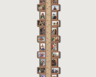 Custom wooden height growth chart with photos Kids growth ruler Nursery room decor Birthday gift for kid Playroom decor Photo frame collage