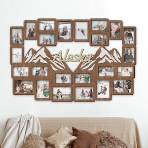 Custom large picture frame collage with mountains Personalized photo frames Family adventure memories Home decor Wall gallery Birthday gift