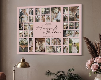 Large Wooden Wedding Photo Collage Frame – 34 Opening Anniversary Picture Grid for Newlyweds