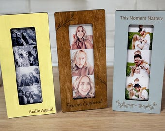 Personalized Magnetic Photo Booth Strip Frame 2x6 – Custom Engraved Fridge Frame, Wedding Party Gift, Photobooth Picture Display Holder