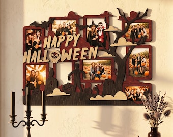 Halloween Photo Collage Frame – Spooky Season Picture Display, Family Memory Wall Decor, Pumpkin Patch