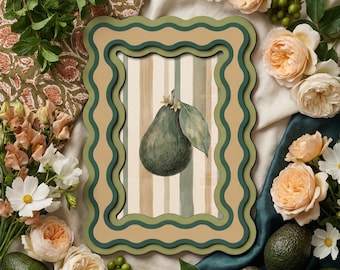 Sage Green Wavy Picture Frame – Scalloped Cottagecore Wood Photo Frame for Room Decor