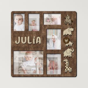 Collage personnalisé d'images d'enfants - Décoration d'animaux mignonne, cadeaux de baby shower, prénom gravé, décoration murale personnalisée pour chambre d'enfant, cadre photo, future maman