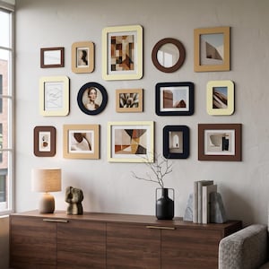 Set med statement-fotoramar – 15-delade träcollageramar, extra stor fotovägg