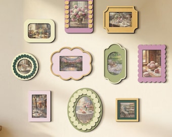 Eclectic Wooden Gallery Wall Frame Set – Colorful Boho Maximalist Decor