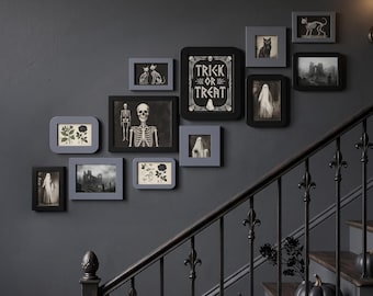 Diagonal Gallery Wall Frame Set – Staircase Photo Frames Display for Fall & Halloween Decor