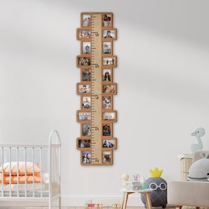 Aangepaste groeiliniaal voor kinderen Decor kinderkamer Houten groeimeter met foto's Verjaardagscadeau voor kind Decor speelkamer Fotolijstcollage