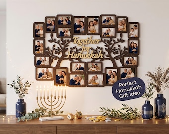 Hanukkah Family Tree Photo Collage Frame – Personalized Jewish Family Gift