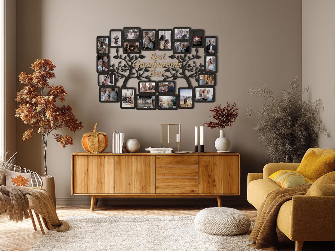 Personalized Wooden Family Tree Photo Collage: Custom Grandparent Gift ...