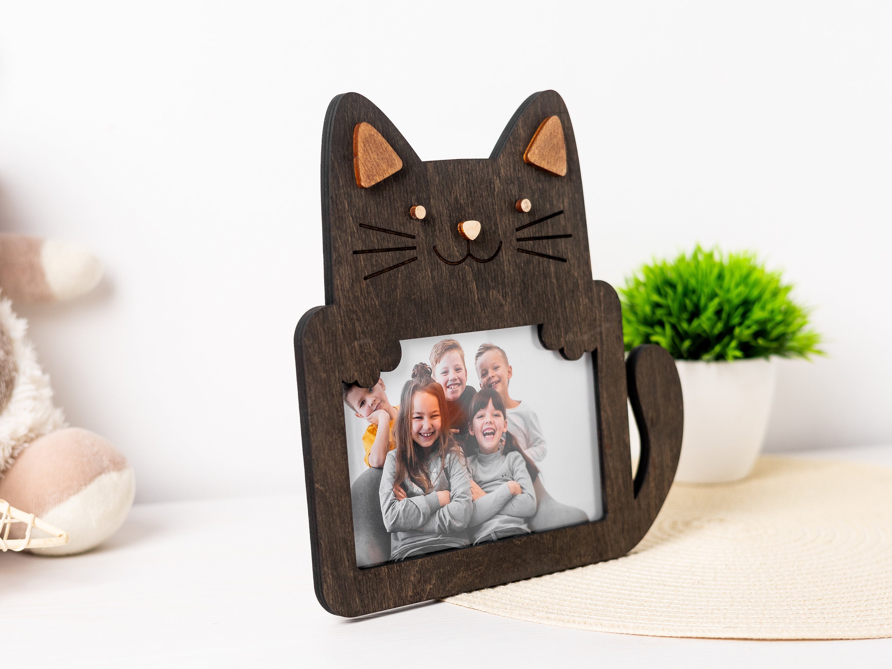 Mini Cat Picture Frame Personalized Cat Photo Frame Custom Color 4x6 Photo Frame Black Cat ...