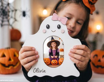 Kids Halloween Picture Frame – Personalized Wooden 4x6 Photo Keepsake, Spooky Seasonal Decor