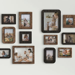 12 piece different size photo frame corner set Wall mounted picture frames Wood wall decor Picture frame collage Custom color frame gallery
