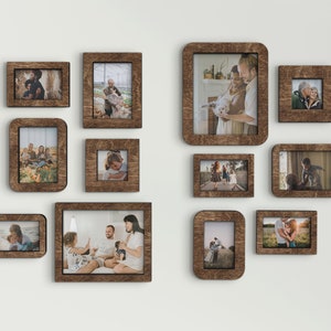 Wooden picture frame collage 12 piece picture frame set Custom color gallery wall set Multiple photo openings 4x4 4x6 5x7 8x10 Rustic frames