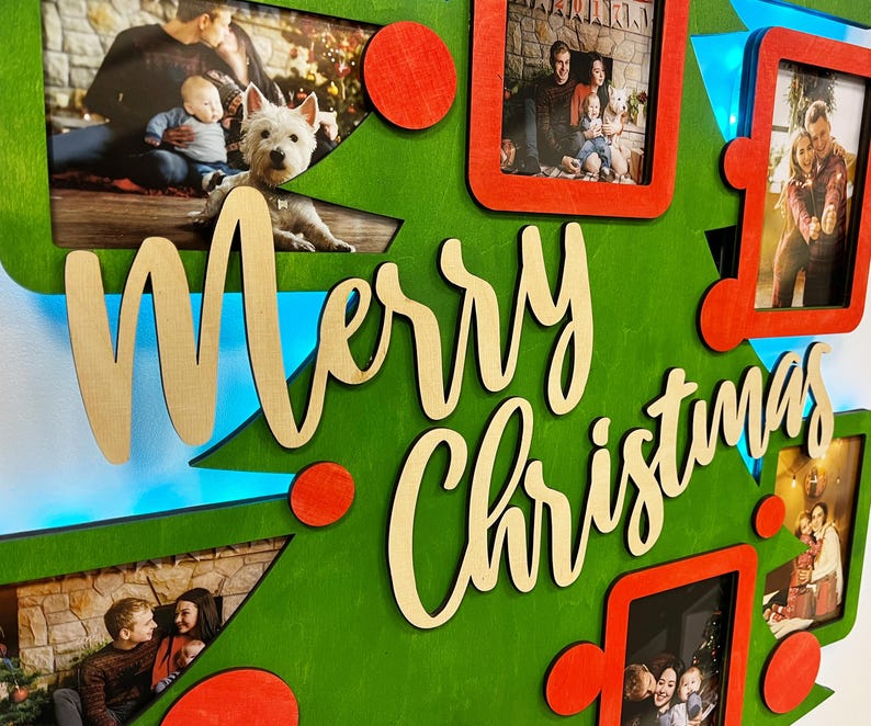 Custom Christmas Picture Frame Collage With LED Lights Modern Christmas