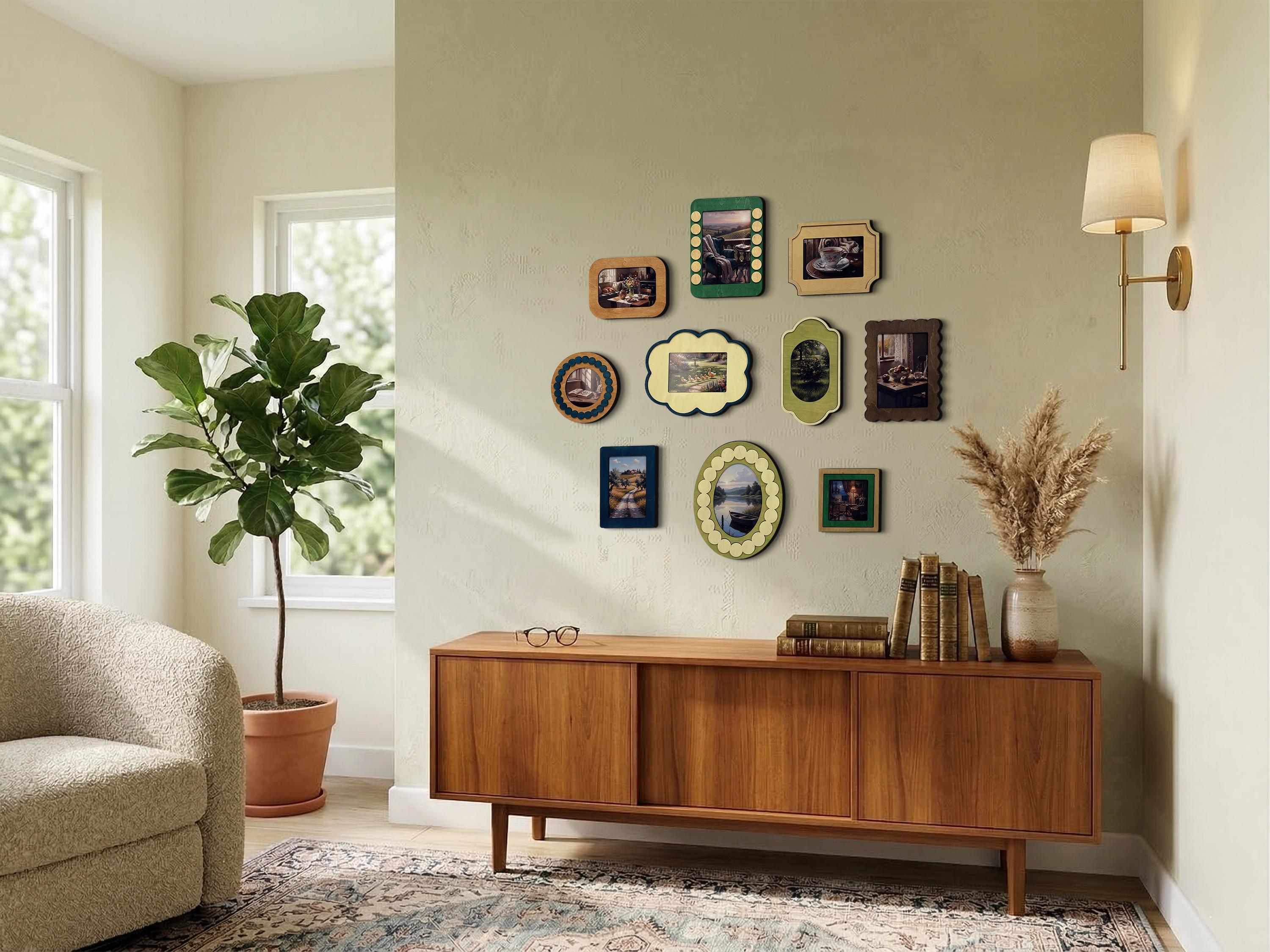 Small Decor Frame Colorful Small Gallery Frame Set – Scalloped Wooden Picture Frames ...