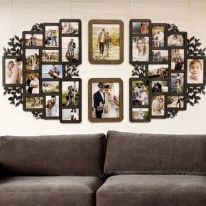 Wall-mounted split photo frame collage Thanksgiving wall decor Custom color picture frame gallery Overgrown frame set Family picture frame