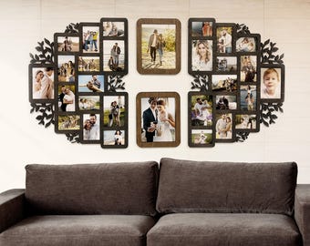 Wall-mounted split photo frame collage Thanksgiving wall decor Custom color picture frame gallery Overgrown frame set Family picture frame