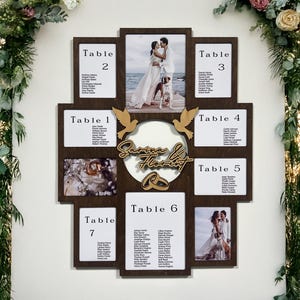 Personalized Rustic Wedding seating chart sign Customizable board Photo frame collage Unique wedding table planner Bespoke wedding decor