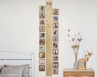 Personalized kids height growth chart Custom wooden growth ruler Engraved nursery wall decor Kids room Gift for kid Photo frame collage