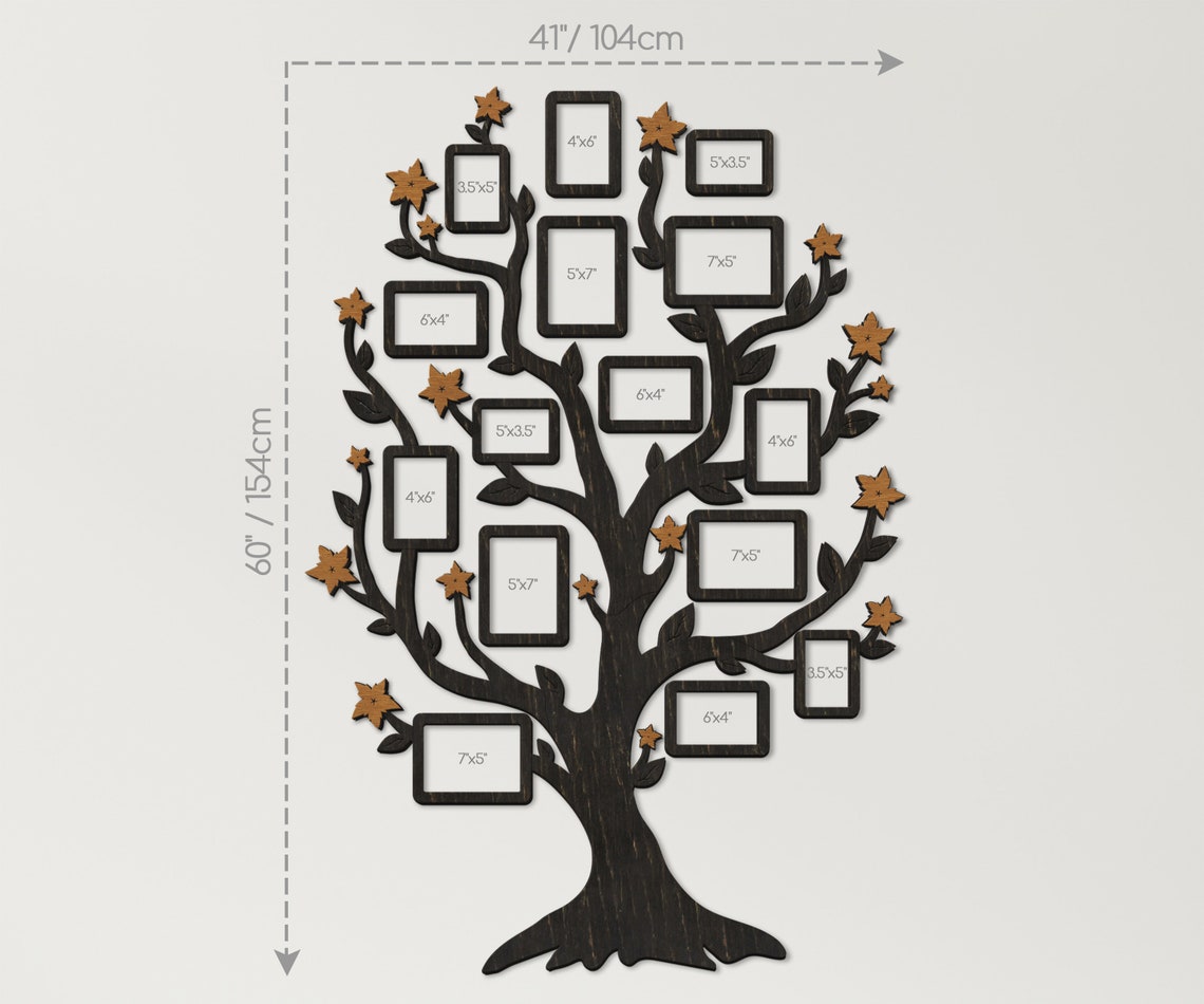 Family tree wall art Wooden picture frame collage Photo gallery for wall 4x6 5x7 - Picture Frames - Wood Brown