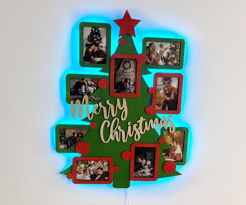 Custom Christmas Picture Frame Collage With LED Lights Modern Christmas