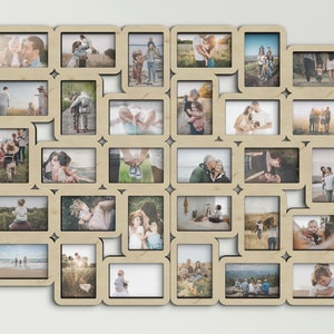 Große Familie Bilderrahmen Collage An der Wand befestigte Fotocollage Mehrere 4x6 Fotoöffnungen Familiengeschenk Große Wanddekor Hölzerne Fotogalerie