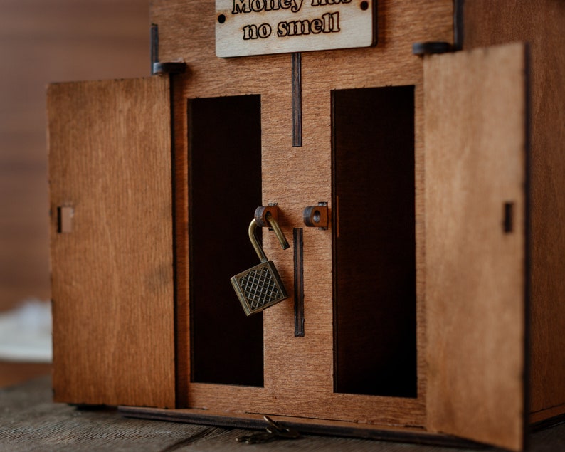 Money box toilet with 2 slots for coins pine color Custom Etsy