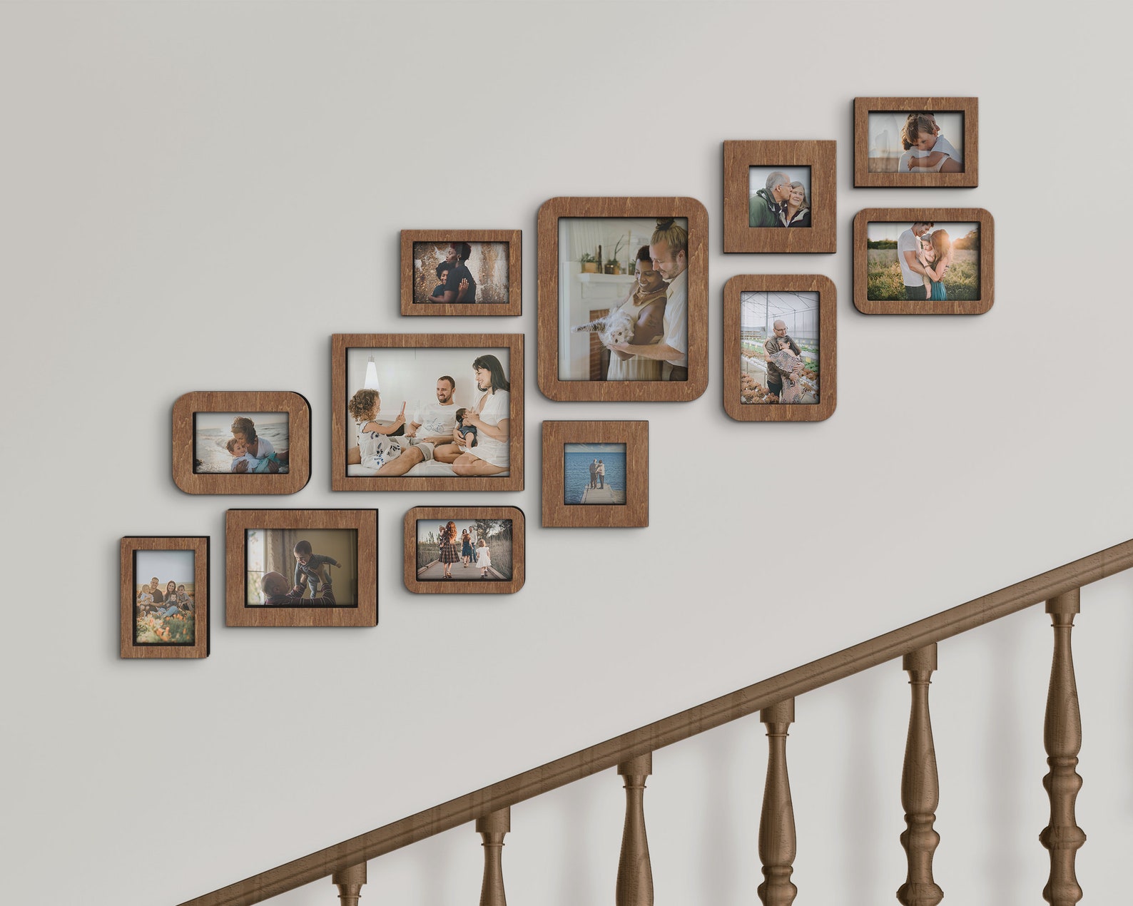 12 Piece Staircase Photo Frame Set Wooden Home Decor Stairway Etsy