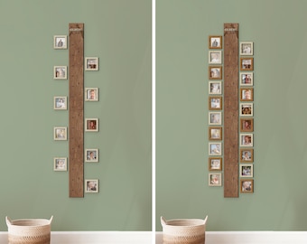 Gepersonaliseerde groeiliniaal voor kinderen Aangepaste houten groeimeter Gegraveerde inrichting kinderkamer Familiecadeau voor kind Fotolijstcollage