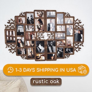 Split family picture frame collage Wooden family tree wall decor Custom color living room decor Family gift Multiple frames 3.5x5 4x6 5x7