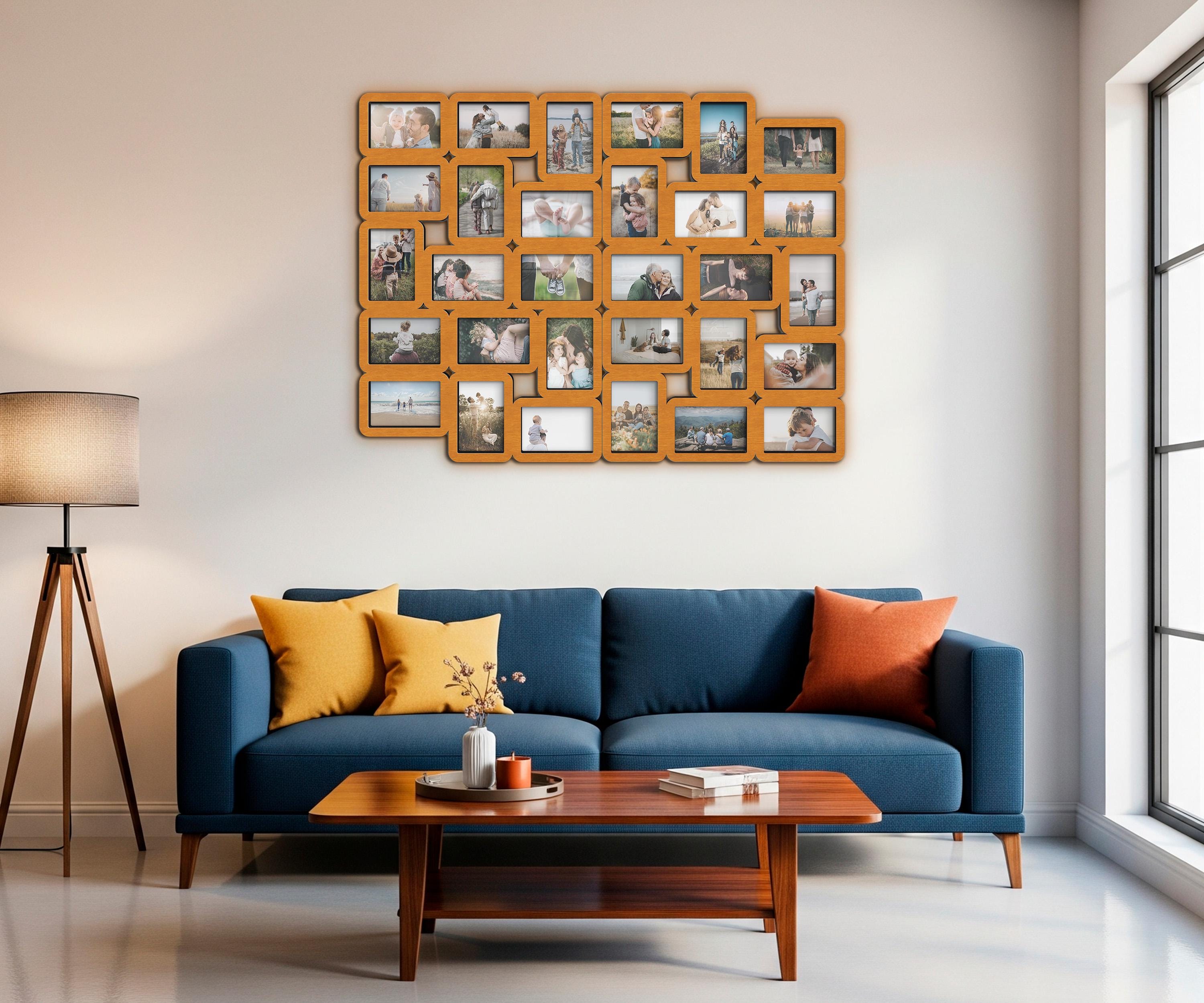 Wooden Picture Frame Collage 30 Photo Openings 4x6 inches Big Photo Gallery for Wall Family Photo Holder 6 Color Options Laser Cut 29x38"