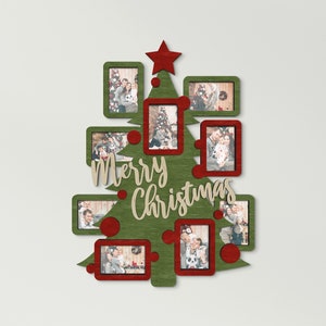 Collage de marco de imagen de árbol de Navidad montado en la pared Primer collage de marco de fotos de Navidad Múltiples marcos 4x6 Decoración de pared de vacaciones familiares 9 marcos