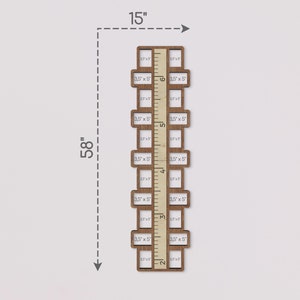 May include: A wooden ruler with a 15-inch measurement scale and 10 squares marked with different dimensions, including 3.5 x 5 inches.