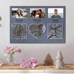 Cadre photo personnalisé pour bébé, cadeau souvenir pour bébé, cadre photo pour nouveau-né, décoration de chambre d'enfant personnalisée, cadeau de shower de bébé, carte des toits de la ville, future maman