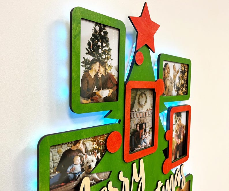 Custom Christmas Picture Frame Collage With LED Lights Modern Christmas