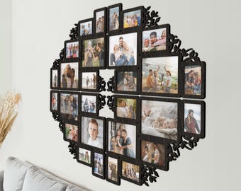 Large Family Photo Collage Frame – 28 Opening Family Tree Wall Decor, Wooden Gallery Display