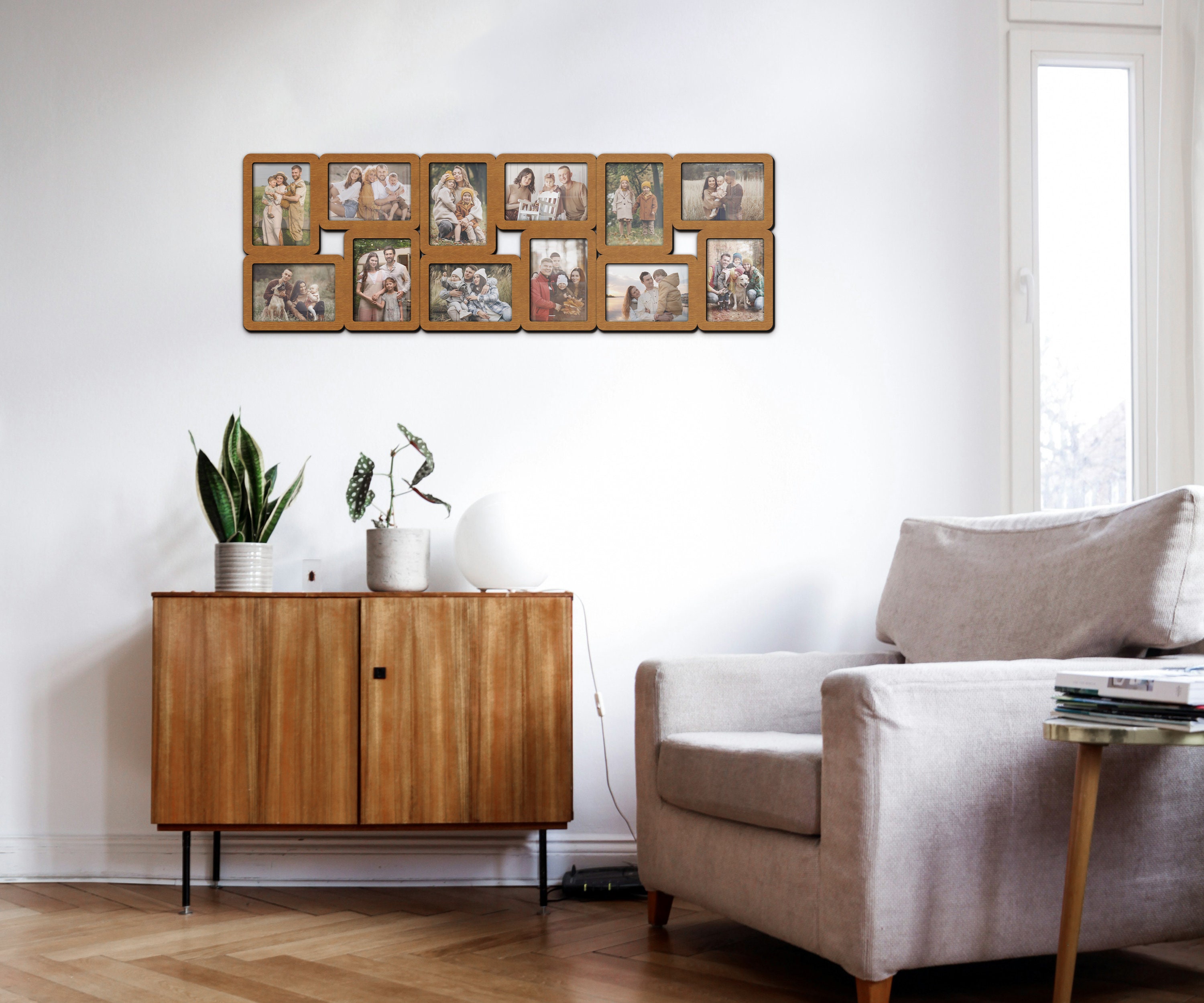 Geometric Wooden Photo Collage Frame: 4 Openings, Modular Wall Gallery ...