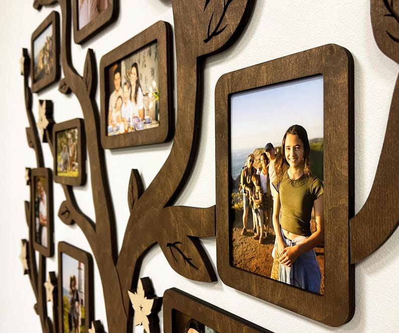 Wooden Family Tree With Photo Frames - Picture Frame Collage, Custom ...